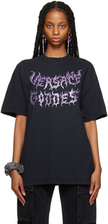 Черная рваная футболка Versace