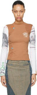 Коричнево-белая регенерированная футболка с длинным рукавом Marine Serre