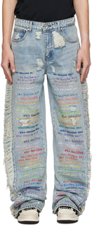 Эксклюзивные синие ультра-расклешенные джинсы SSENSE Who Decides War