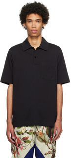 Черная футболка-поло на пуговицах Dries Van Noten