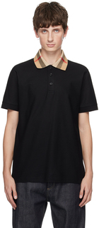 Черная рубашка-поло с клетчатым воротником Burberry