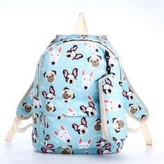 Рюкзак школьный из текстиля на молнии, 3 кармана, пенал, цвет голубой NO Brand