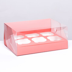 Кондитерская складная коробка для 6 капкейков 23,5 х 16 х 10 , розовая Upak Land