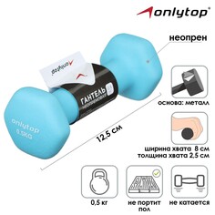 Гантель неопреновая onlytop, 0,5 кг, цвет голубой