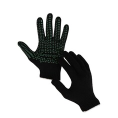 Перчатки, х/б, вязка 7 класс, 6 нитей, с пвх точками, размер 10, черные, набор 10 пар Greengo