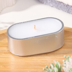 Свеча в овальном подсвечнике из гипса,9,5х4,7х3см,серебро Дарим Красиво