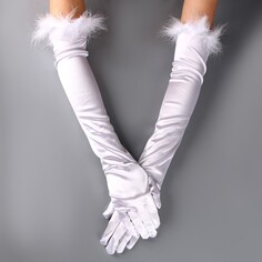 Карнавальный аксессуар-перчатки с перьями, цвет белый Страна Карнавалия