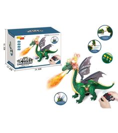 Динозавр на РУ (свет,звук,пар) с яйцами (3 шт) в коробке ходит,машет крыльями и хвостом;зеленый 66153 Carnival Trading