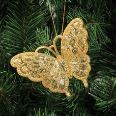 Елочное украшение Бабочка, золотое, 12 см, SYYKLA-182236