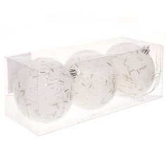 Елочный шар 3 шт, белый, 8 см, пластик, SYQB-0120126