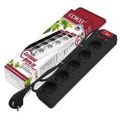 Сетевой фильтр ПВС 5 гн, 1,5м, 3х0.75 мм², с/з, з/ш, черн, выкл в индикацией "СОЮЗ", 1335