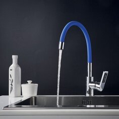 Смеситель для кухни, Rossinka, гибкий излив, с картриджем, синий, Z35-35U-Blue