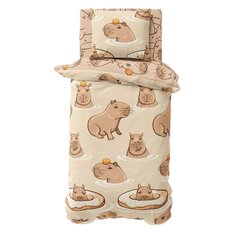 Постельное белье детское 1.5-спальное, простыня 150х214 см, 1 наволочка 70х70 см, пододеяльник 143х215 см, Crazy Getup, перкаль, 100% хлопок, Capybara, 984611