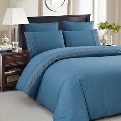 Постельное белье евро, простыня 230х250 см, 2 наволочки 70х70 см, 2 наволочки 50х70 см, пододеяльник 200х220 см, Karteks, перкаль, кружево, РК 05