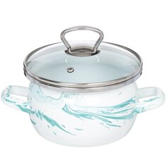 Кастрюля эмалированная сталь, 1.5 л, с крышкой, крышка стекло, Сантэкс, Шейк бело-бирюзовая, 1-2415111, индукция САНТЕКС