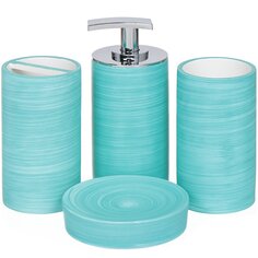 Набор для ванной 4 предмета, Помело, голубой, стакан, подставка для зубных щеток, дозатор для мыла, мыльница, Y3-858