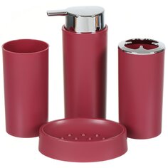 Набор для ванной 4 предмета, Аника, бордовый, пластик, стакан, подставка для зубных щеток, дозатор для мыла, мыльница, Y9-080