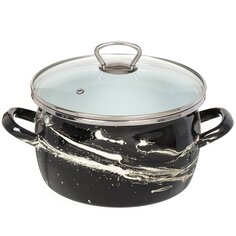 Кастрюля эмалированная сталь, 4 л, с крышкой, крышка стекло, Сантэкс, Шейк черно-белая, 1-2440111, индукция САНТЕКС