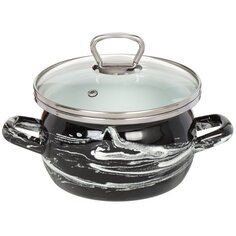 Кастрюля эмалированная сталь, 1.5 л, с крышкой, крышка стекло, Сантэкс, Шейк черно-белая, 1-2415111, индукция САНТЕКС