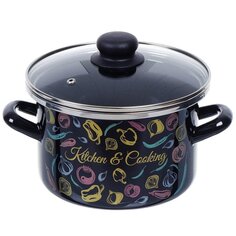 Кастрюля эмалированная сталь, 3 л, с крышкой, крышка стекло, Сантэкс, Микс овощной, 1-2230112, индукция САНТЕКС