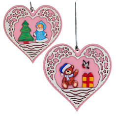 Игрушки елочные одиночные подвеска Морозный румянец Сердце 10см дерево розовый