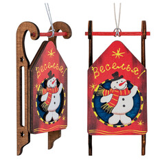 Игрушки елочные одиночные подвеска Зимняя сказка Снеговик 11,5см дерево красный