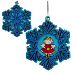 Игрушки елочные одиночные подвеска Рождественские ангелы Снежинка-2 10см дерево голубой