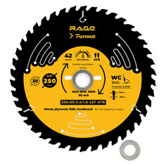 Полотна для дисковых пил диск пильный RAGE Furious Universal по дереву 250х25,4/20/16мм 42 зуба