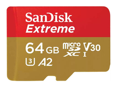 Карта памяти 64Gb - SanDisk Extreme Micro Secure Digital XC Class 10 UHS-I A2 C10 V30 U3 SDSQXAH-064G-GN6GN