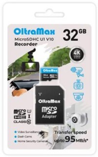 Карта памяти MicroSDHC 32GB OltraMax OM32GCSDHC10-U1-V10 Class 10 Recorder UHS-I U1 V10 (95 Mb/s) + SD адаптер