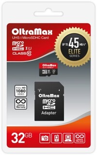 Карта памяти MicroSDHC 32GB OltraMax OM032GCSDHC10UHS-1-ElU1 Class 10  Elite UHS-I (45 Mb/s) + SD адаптер