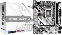 Материнская плата mATX ASRock H610M-HDV/M.2+ D5 (LGA1700, H610, 2*DDR5 (5600), 4*SATA 6G, M.2, 2*PCIE, Glan, D-Sub, HDMI, DP, USB Type-C, USB 3.2, 4*U