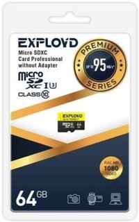 Карта памяти MicroSDXC 64GB Exployd EX064GCSDXC10UHS-1-ElU3 Class 10 Premium UHS-I U3 (95 Mb/s) + SD адаптер