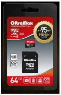 Карта памяти MicroSDXC 64GB OltraMax OM064GCSDXC10UHS-1-PrU3 Class 10 Premium UHS-I U3 (95 Mb/s) + SD адаптер