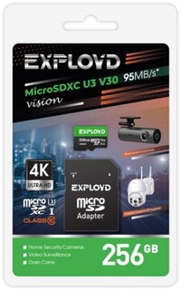 Карта памяти MicroSDXC 256GB Exployd EX256GCSDXC10-U3-V30 Class 10 Vision UHS-I U3 V30 (95 Mb/s) + SD адаптер