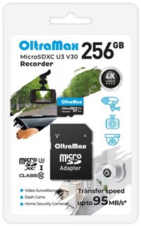 Карта памяти MicroSDXC 256GB OltraMax OM256GCSDXC10-U3-V30 Class 10 Recorder UHS-I U3 V30 (95 Mb/s) + SD адаптер