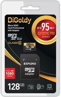Карта памяти MicroSDXC 128GB DiGoldy DG128GCSDXC10UHS-1-ElU3 Class 10 Extreme Pro UHS-I U3 (95 Mb/s) + SD адаптер