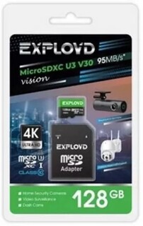 Карта памяти MicroSDXC 128GB Exployd EX128GCSDXC10-U3-V30 Class 10 Vision UHS-I U3 V30 (95 Mb/s) + SD адаптер