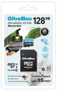 Карта памяти MicroSDXC 128GB OltraMax OM128GCSDXC10-U3-V30 Class 10 Recorder UHS-I U3 V30 (95 Mb/s) + SD адаптер