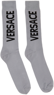 Серебряные носки с винтажным логотипом Versace
