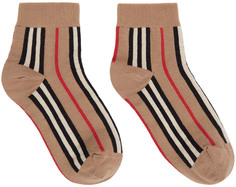 Бежевые носки вязки интарсия в полоску Icon Burberry