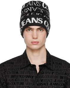 Черно-белая вязаная шапка Versace Jeans Couture