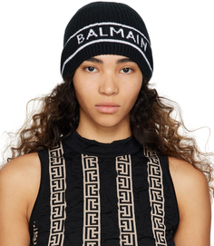 Черная полосатая шапка Balmain