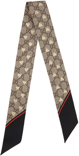 Коричневый шелковый платок с узором GG Bee Gucci