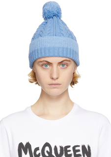Синяя вязаная шапка с косами Alexander McQueen