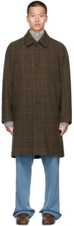 Шерстяное пальто цвета хаки в клетку Dries Van Noten