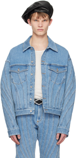 Синяя джинсовая куртка свободного кроя со спиральными вставками Mugler