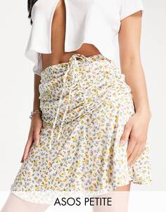 Мини-юбка с цветочным принтом и присборенной талией ASOS DESIGN Petite