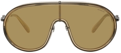 Золотые солнцезащитные очки-маска без оправы Moncler