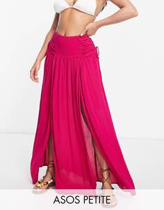 Ярко-розовая юбка макси со сборками и сборками по бокам ASOS DESIGN Petite